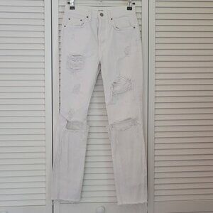 Grlfrnd Karolina High Rise Straight Ankle Destroyed Jean in White